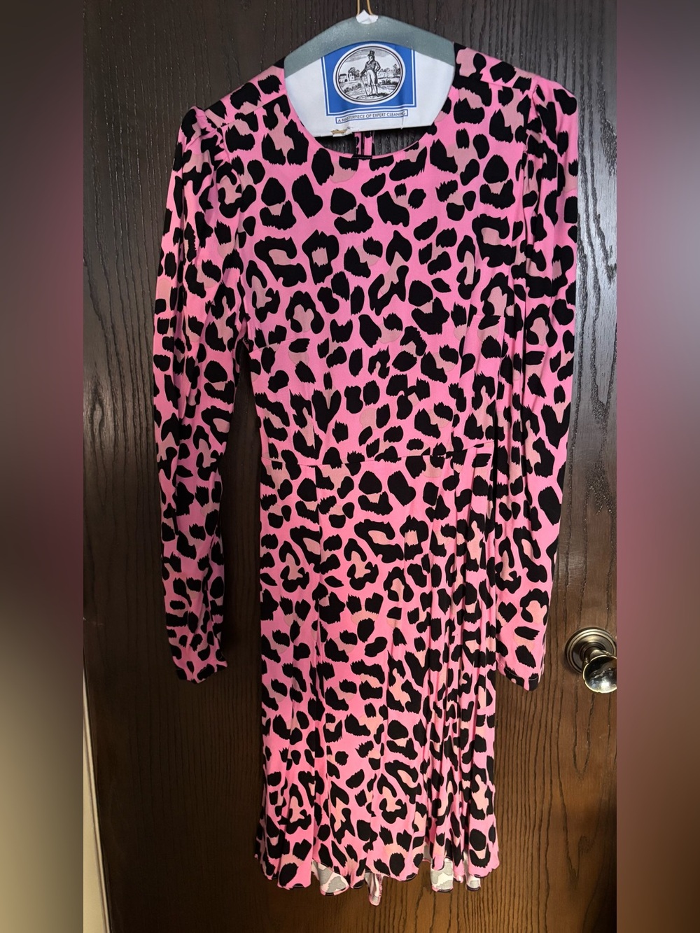 Long-Sleeve Pink Leopard Print Dress